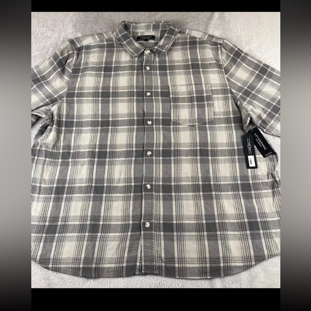 Liverpool Men's Long Sleeve Gray Plaid button up Flannel size XXL